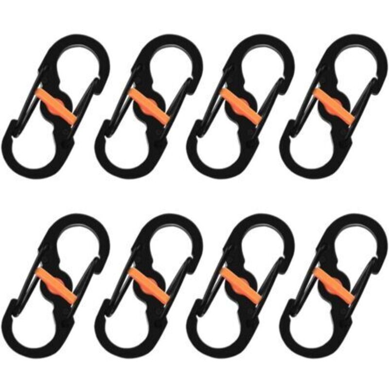 Ahlsen 8-teiliges Set S-förmiger Karabiner, Metall-schnapphaken, Mini-s-förmige Karabiner, Schwarze Edelstahl-ringkarabiner Für Reisen, Camping, Wandern Und Angeln