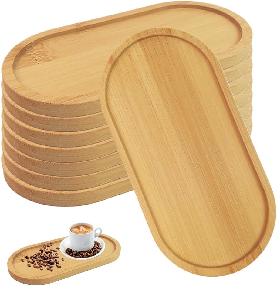 Lot De 8 Plateaux Ovales En Bambou, 10 X 20 X 1 Cm, Plateau En Bois, Petite Assiette De Service, Dessous De Plat, Dessous De Plat En Bambou Pour Thé, Pain, Gâteaux, Amuse-gueules, Café