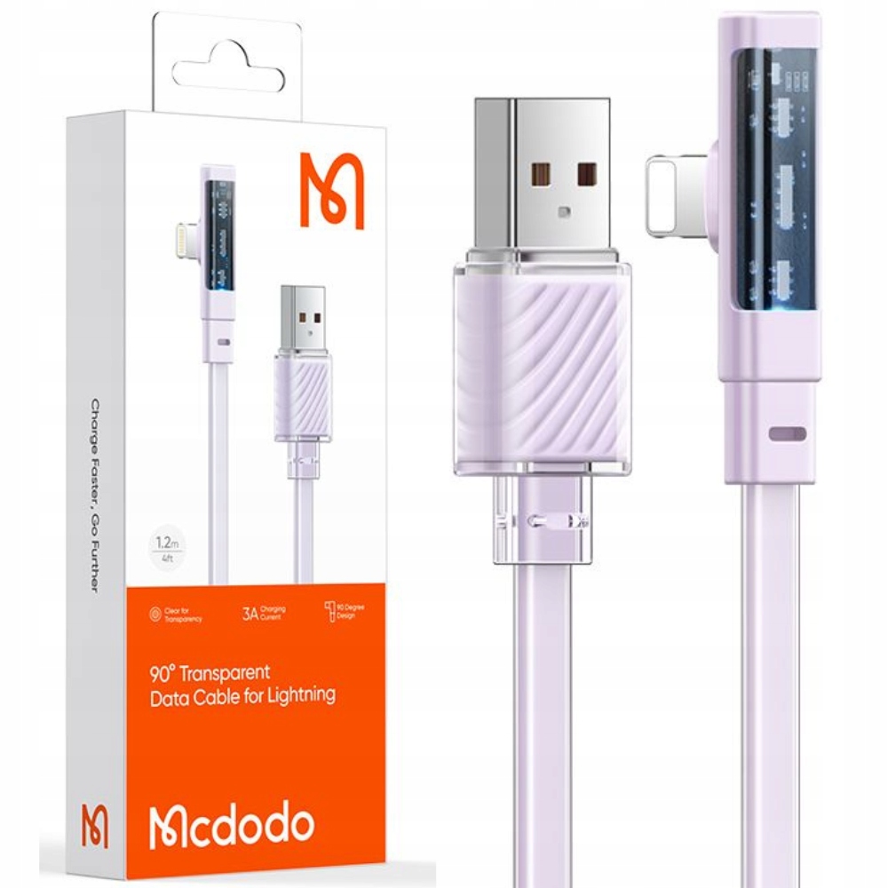 Mcdodo Abgewinkeltes Usb-lightning-kabel, Flach, 36 W, Für Iphone 13 Und 14, Lila, 2 M