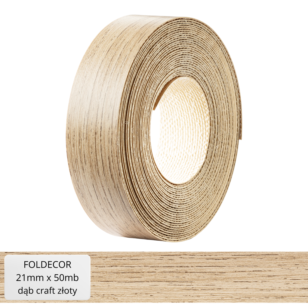 Möbelkantenband, Handwerklich Gefertigt, Eiche, Gold, Melamin, Mit Heißkleber, 21 Mm (50 M)