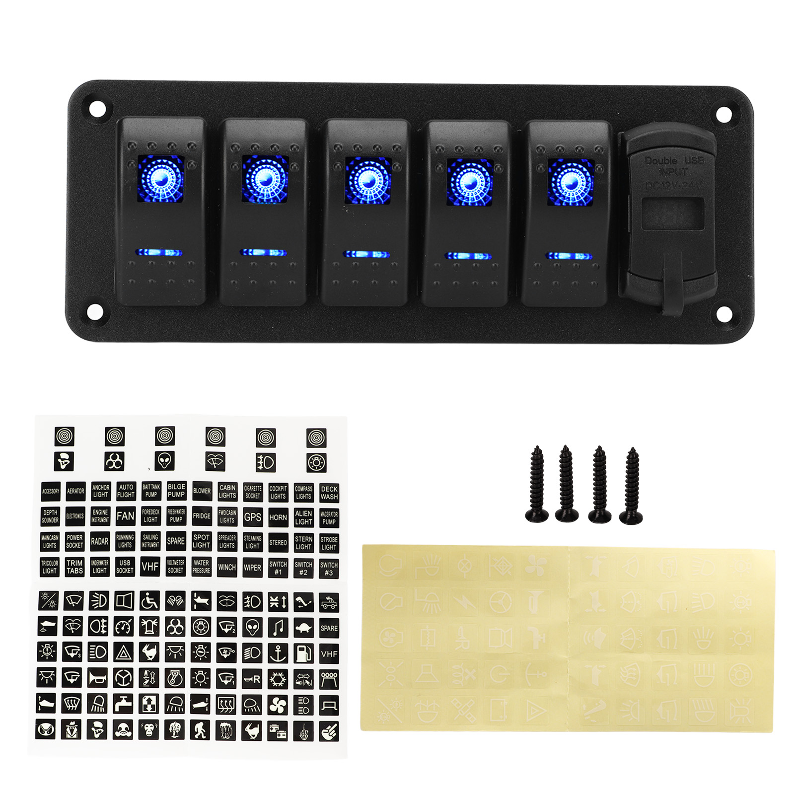 5-stufiges Wippschalterfeld, Duales Usb-ladegerät (12–24 V), Led-spannungsanzeige, Ein-/ausschalter Für Lkw, Wohnmobil Und Yacht
