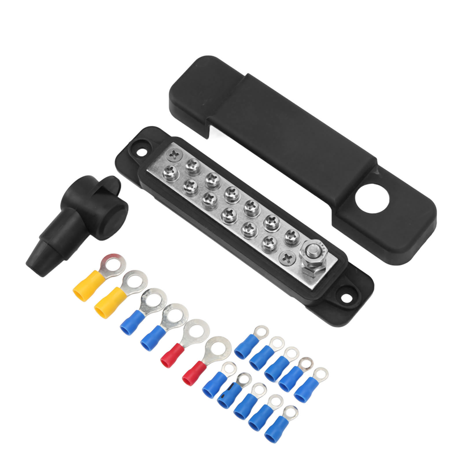 12-poliger Verteilerblock, 180-a-schiffsstromschiene Mit 16 Ringkabelschuhen Für Pkw, Wohnmobile Und Yachten, Schwarz