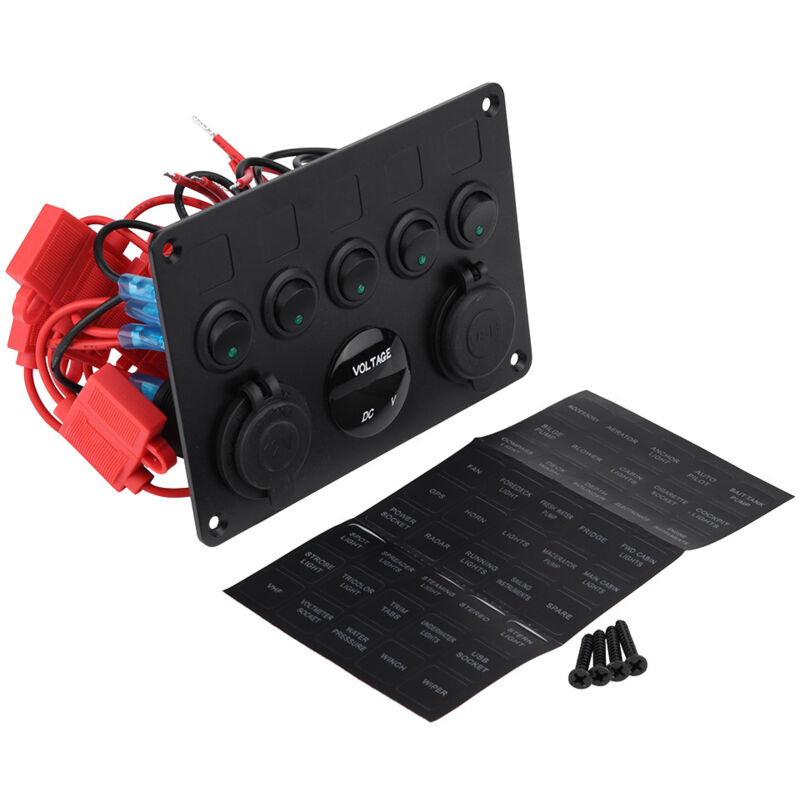 12-24v 5-fach Ein/aus-wippschalterfeld, Dual-usb-voltmeter Für Auto, Boot, Lkw, Grüne Led.