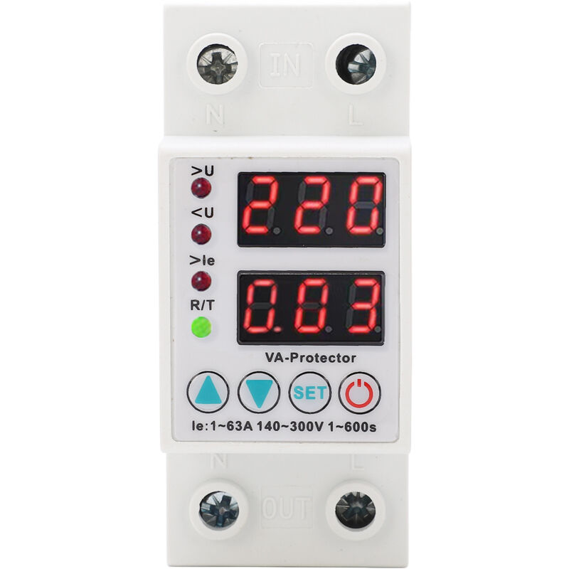 Spannungsschutzgerät, Einstellbare Digitalanzeige, Flammhemmender Ableiter Mit Selbstwiederherstellung, 1–63 A, 230 V