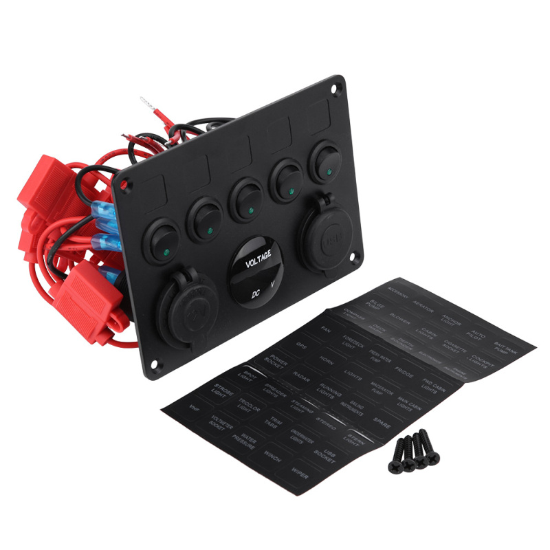 5-fach Ein-/ausschalter-bedienfeld, 12–24 V, Mit Zwei Usb-anschlüssen Und Voltmeter Für Auto, Boot, Lkw, Wasserfahrzeug Und Grüner Led
