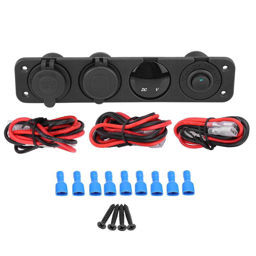 Duales Usb-ladegerät (12–24 V) Mit Grüner Led, Voltmeter, Zigarettenanzünder- Und Netzanschluss, 4-poliger Schalter