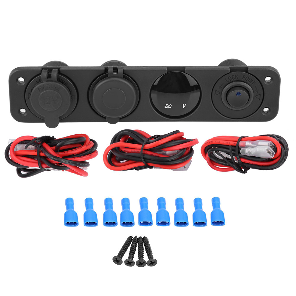 Duales Usb-ladegerät (12–24 V) Mit Blauer Led, Voltmeter, Zigarettenanzünder- Und Netzanschluss, 4-poliger Schalter