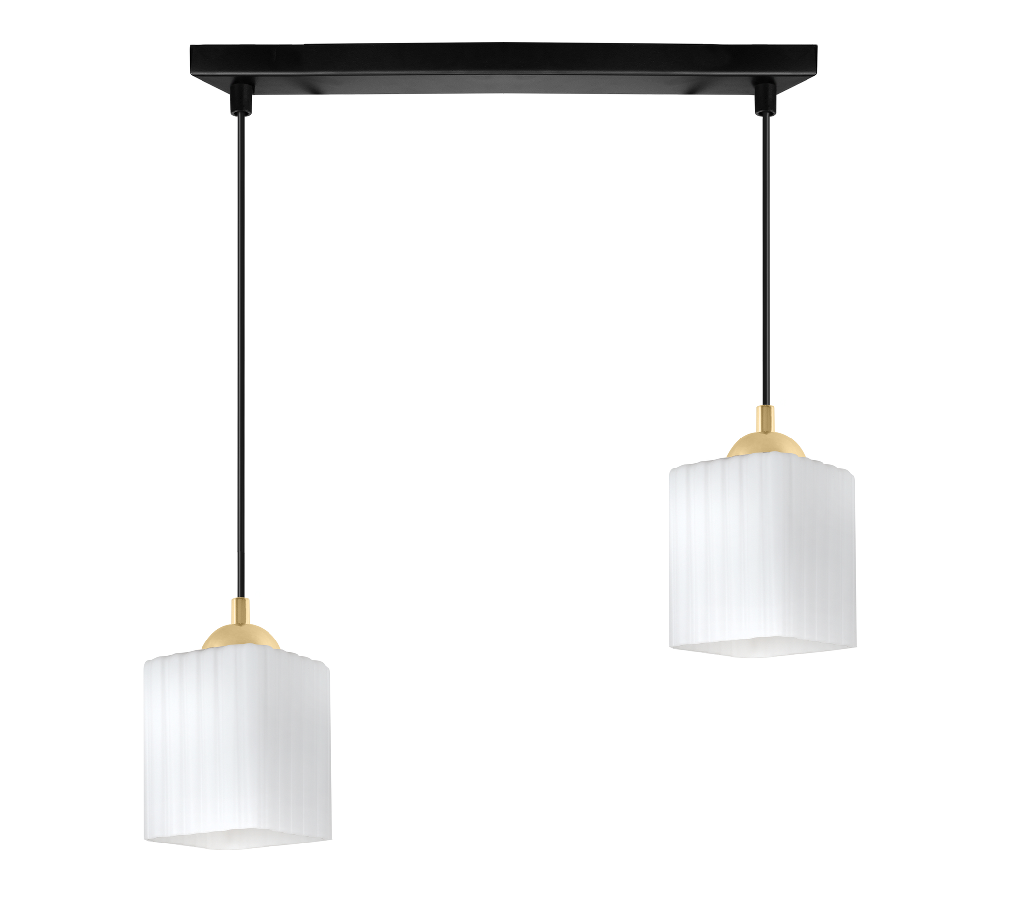 Riffle Pendelleuchte, Schwarz Und Gold, 2-flammig, Weißer Würfel, E27