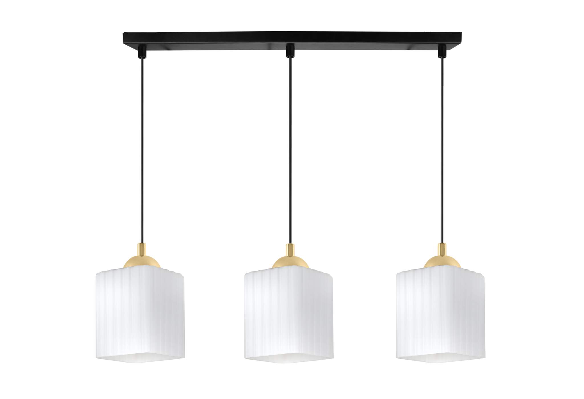Riffle Pendelleuchte, Schwarz Und Gold, 3-flammig, Weißer Würfel, E27