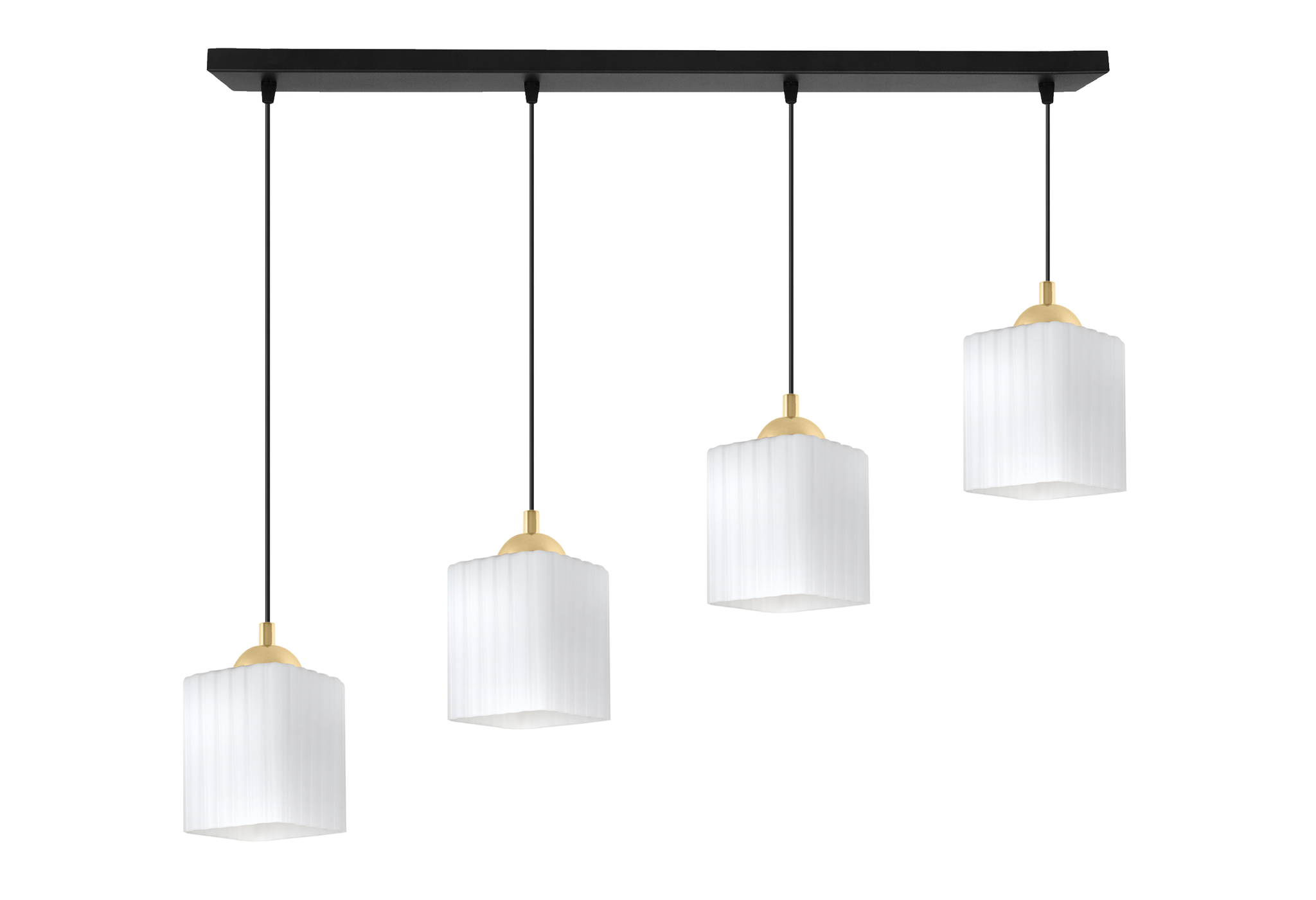 Riffle Pendelleuchte, Schwarz Und Gold, 4-flammig, Weißer Würfel, E27