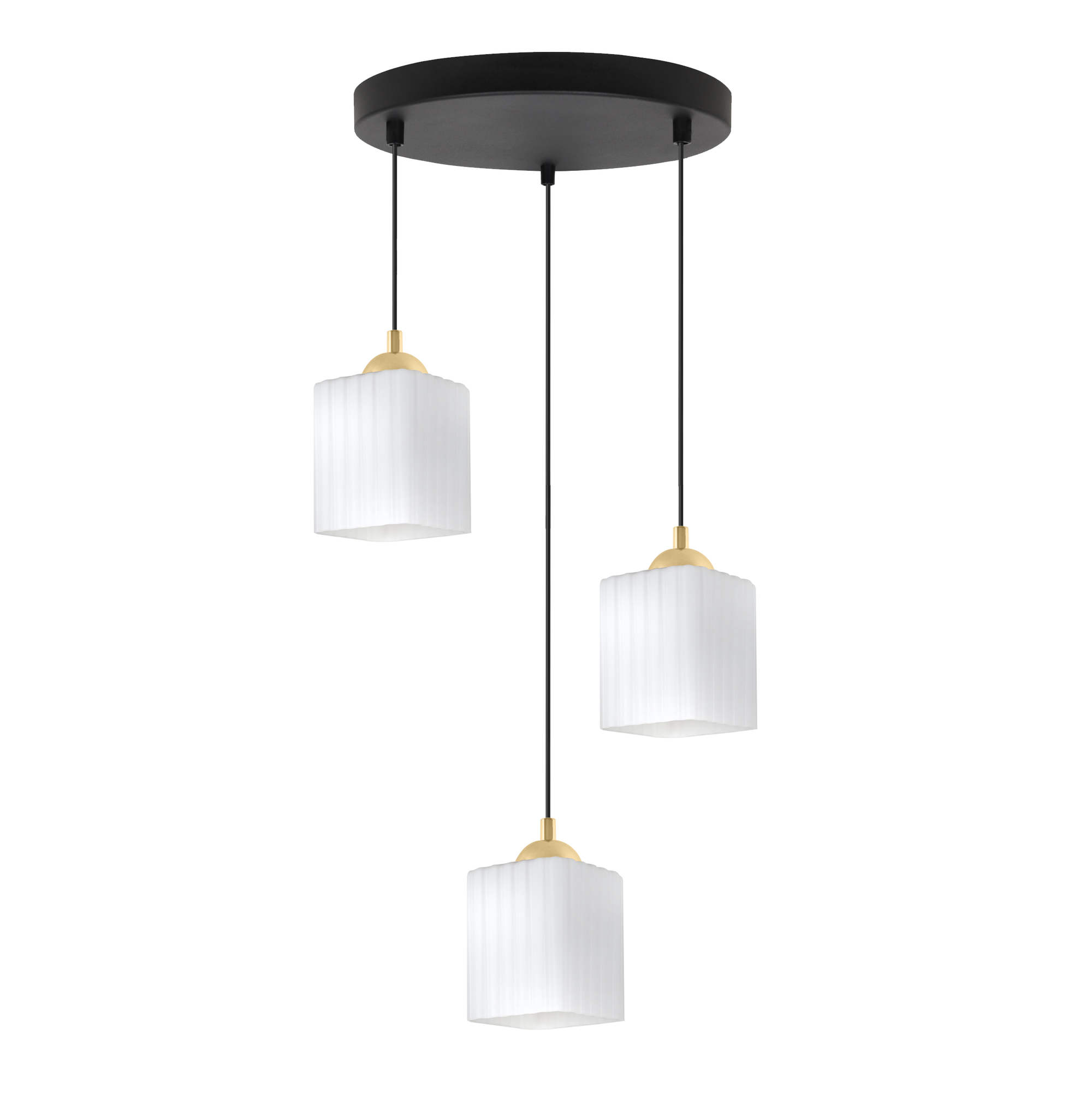Riffle Pendelleuchte, Schwarz Und Gold, 3-flammig, Weißer Würfel, E27 Ow