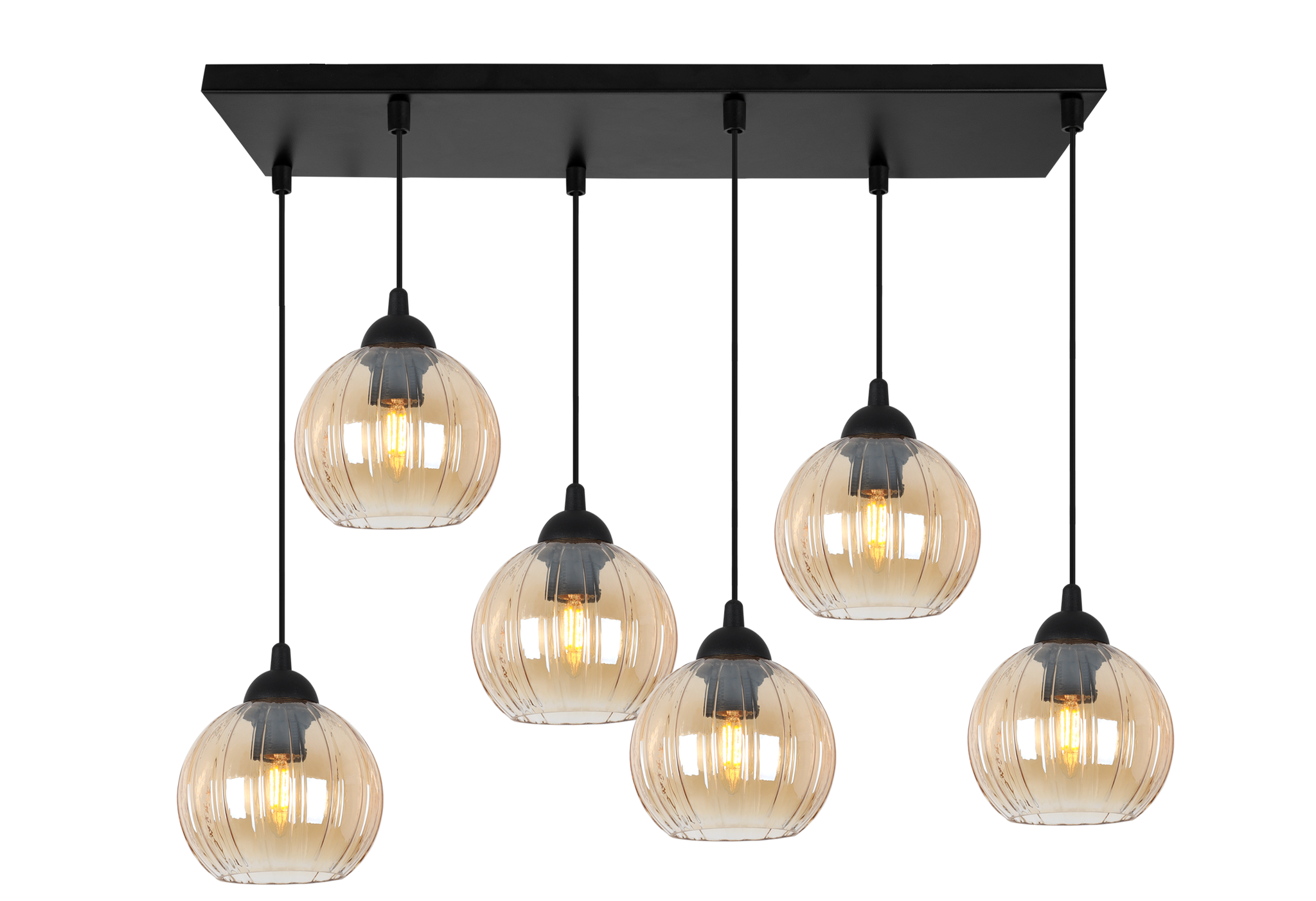 Costa Schwarze Pendelleuchte 6-flammig, Honigfarben, E27