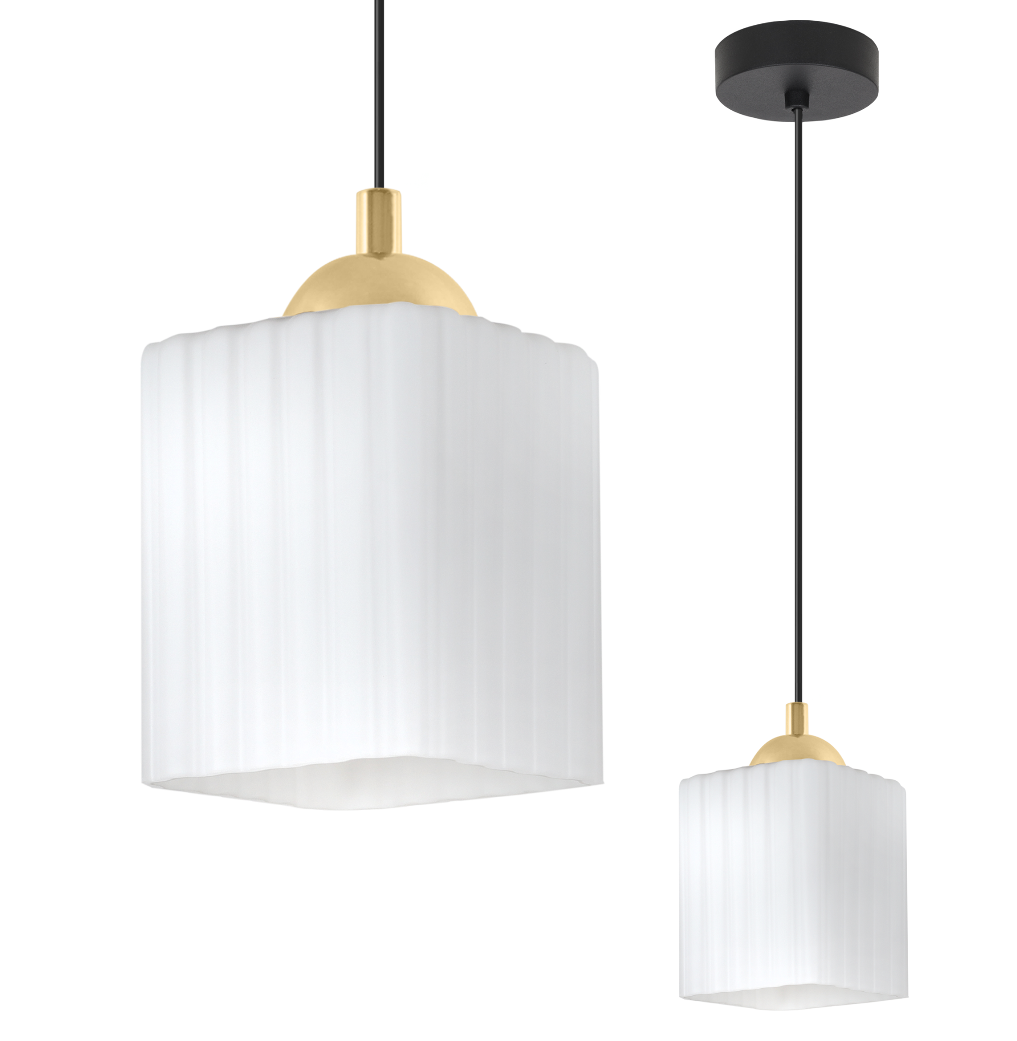 Riffle Pendelleuchte, Schwarz Und Gold, Einteilig, Weißer Würfel, E27