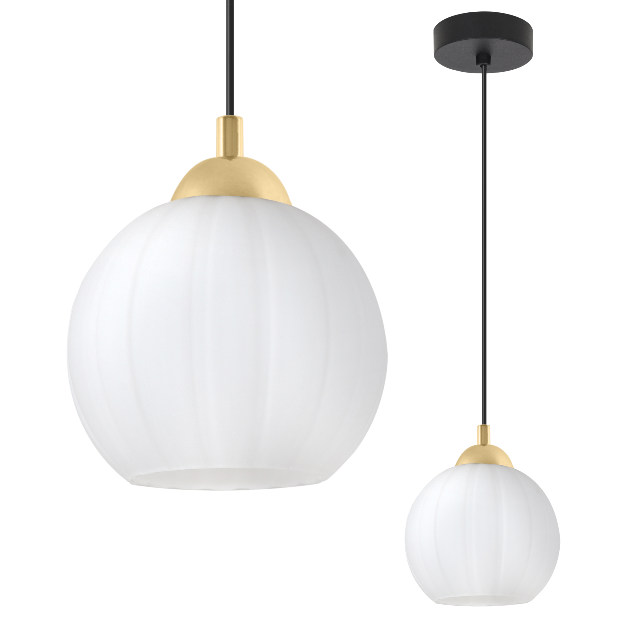 Costa Pendelleuchte In Schwarz Und Gold, 1-pl, Weiße Kugel, E27