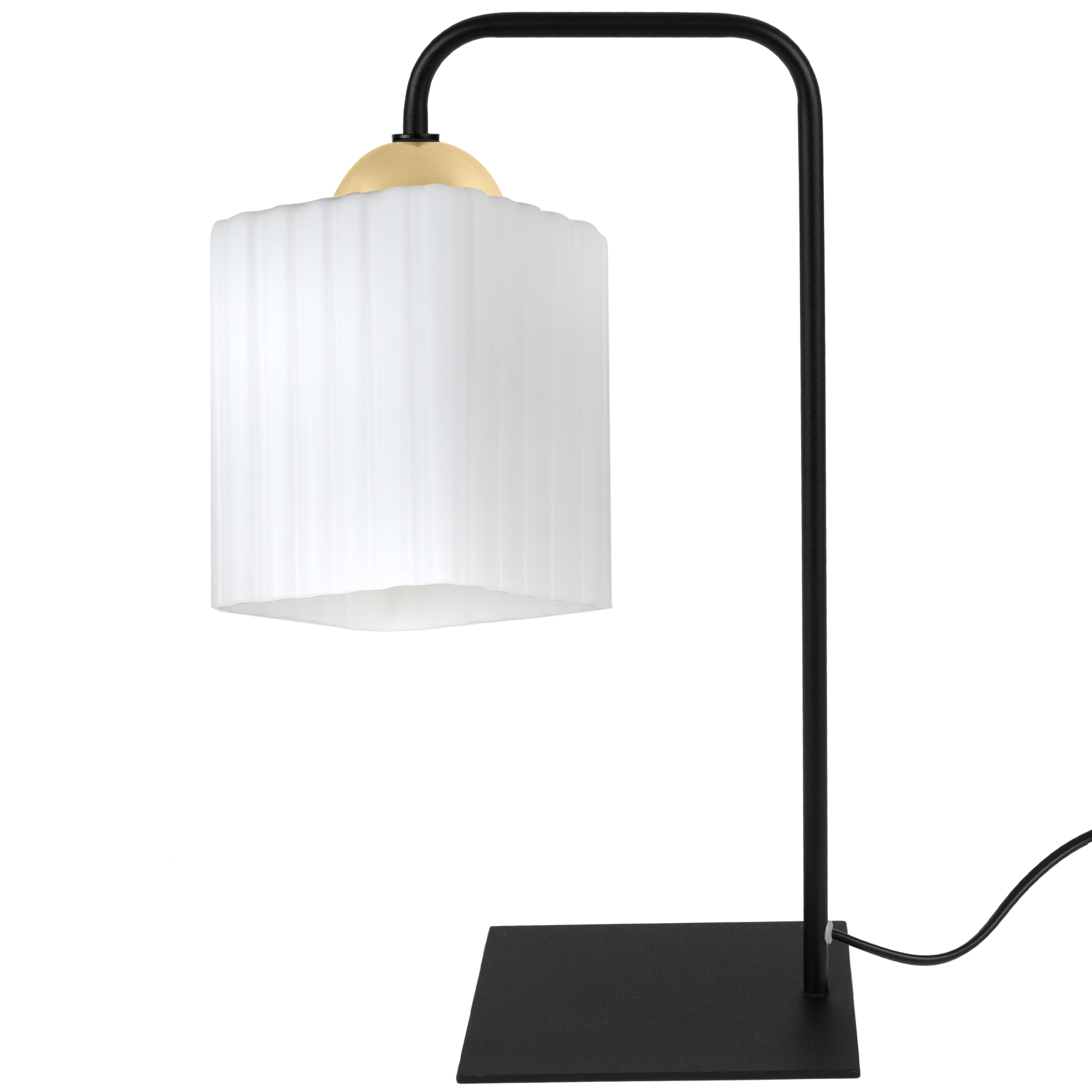 Riffle Nachttischlampe, Schwarz Und Gold, 1-flammig, Weißer Würfel, E27
