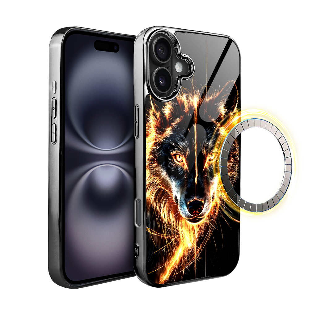 Iphone 16 Plus Ibizu Elite Glashülle Mit Magsafe, Glasrückseite, Fire Wolf, Schwarzchrom