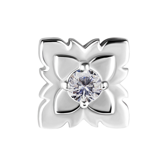 Steckverschluss – Blume Mit Weißem Zirkon – Cocr Nf – Silber – Pi-026