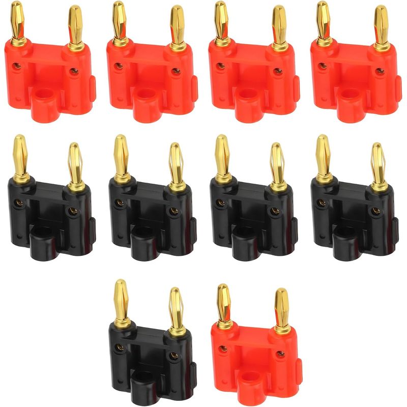 Packung Mit 10 Doppelten 4-mm-schraubbananensteckern Für Lautsprecherkabel, Vergoldeter Kabelverbinder, Bananenstecker Für Lautsprecherkabel (schwarz Und Rot)