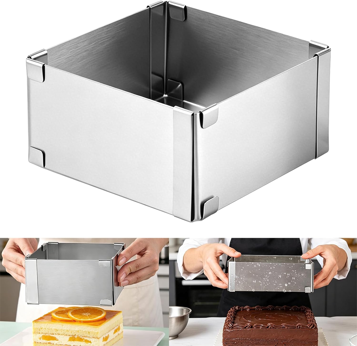 Baking Frame Rectangular Adjustable, Baking Frame Stainless Steel Mousse Ring, Rectangular Cake Ring For Baking Decorating Baking Tray, High 5 Cm, 15-28 Cm, Baking Mould Square Adjustable Baking Frame