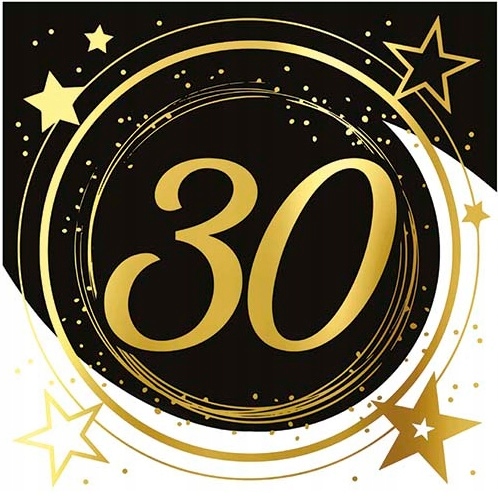 Papierservietten Zum 30. Geburtstag, Gold/schwarz, 33x33cm, 12 Stück.