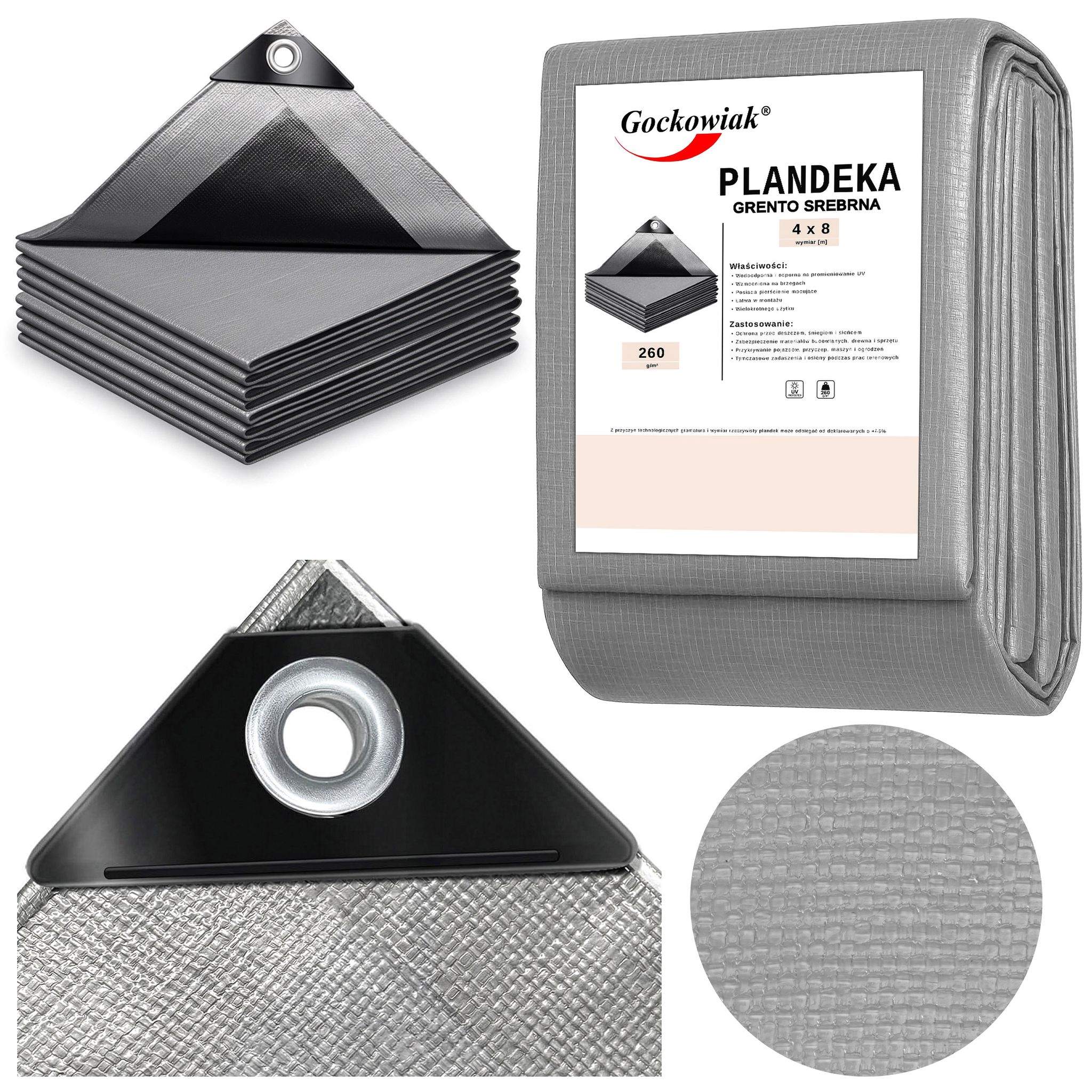 Plane 4x8m Silber Grento 260gsm