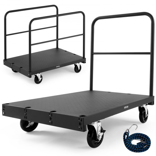 Plattenwagen, 816 Kg Tragkraft, 2-in-1 Rollenwagen Mit 360° Lenkrollen, 914x610 Mm Plattformwagen Mit 3 Seitlichen Handläufen, Transporthilfe Für Fabrik, Lager, Garage, Schwarz