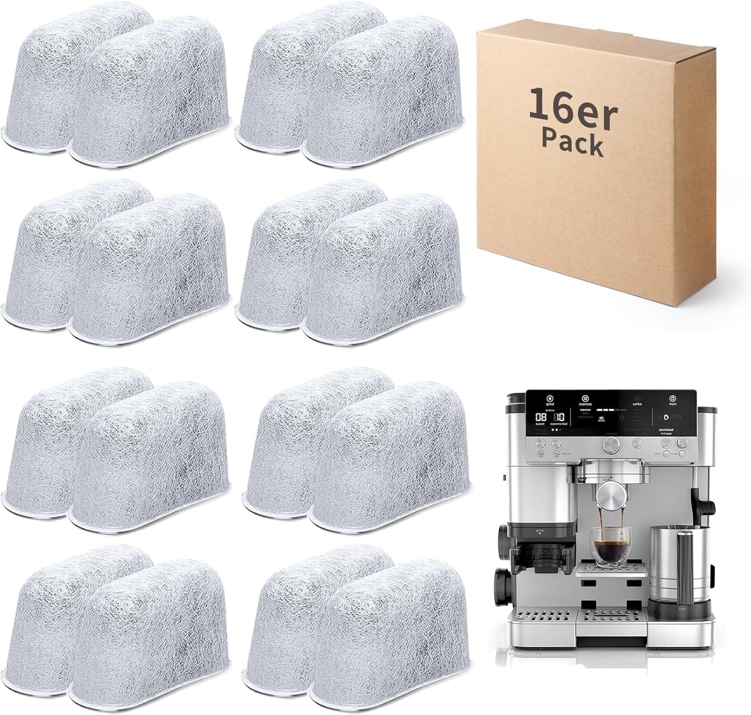 16 Stück Wasserfilterkartuschen Für Kaffeemaschinen,wasserfilter Einsätze Für Ninja Luxe Cafe, Aktivkohlefilter Einsätze, Ninja Wasserfilter & Kaffeemaschine Zubehör Kompatibel Mit Es601eu/es701eu