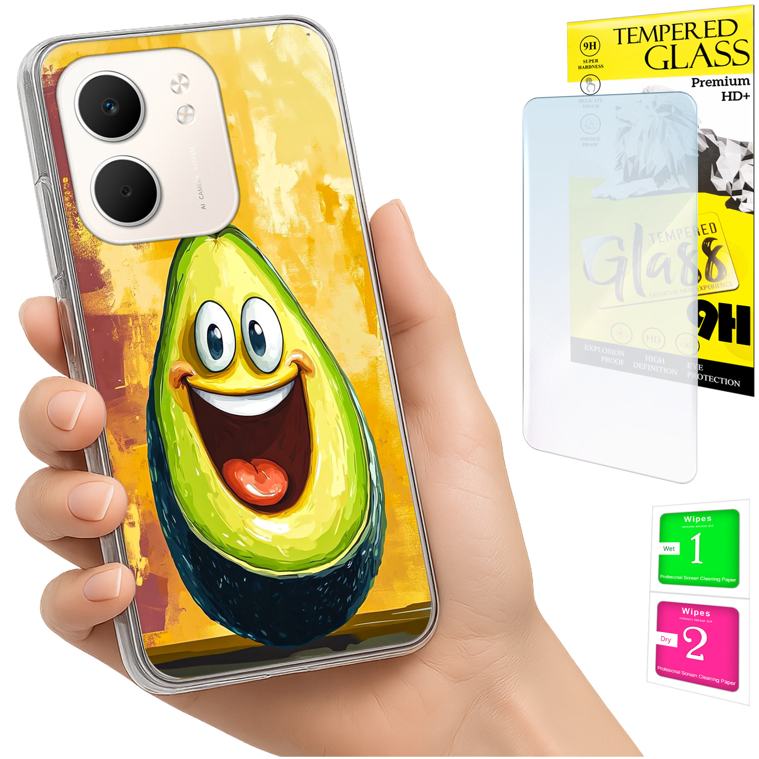 Schutzhülle Für Oppo A5x: Rückseite In Avocado-optik + 9h-glas