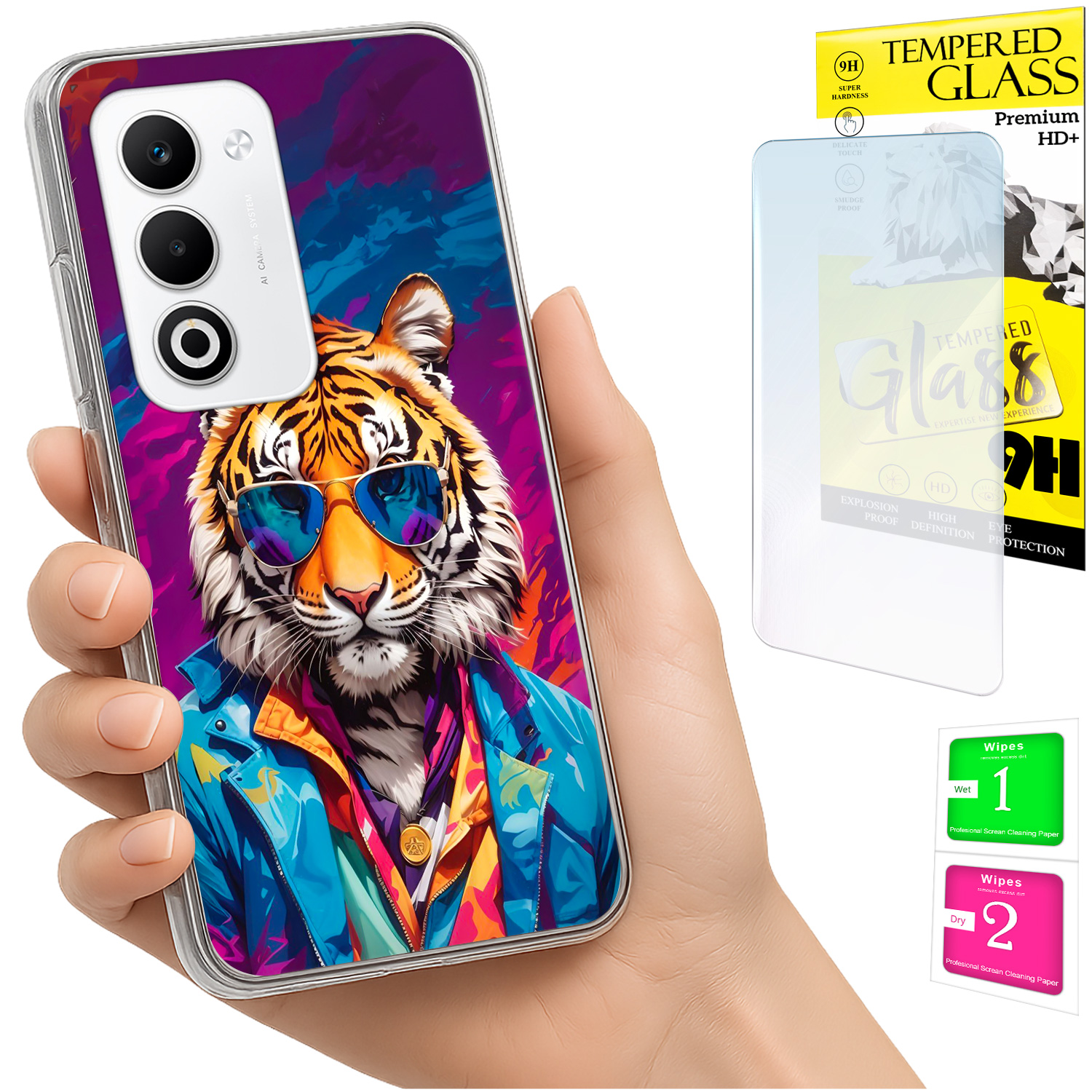 Schutzhülle Für Oppo A5 5g Mit Foto-rückseite, Tigergrafik Und 9h-glas