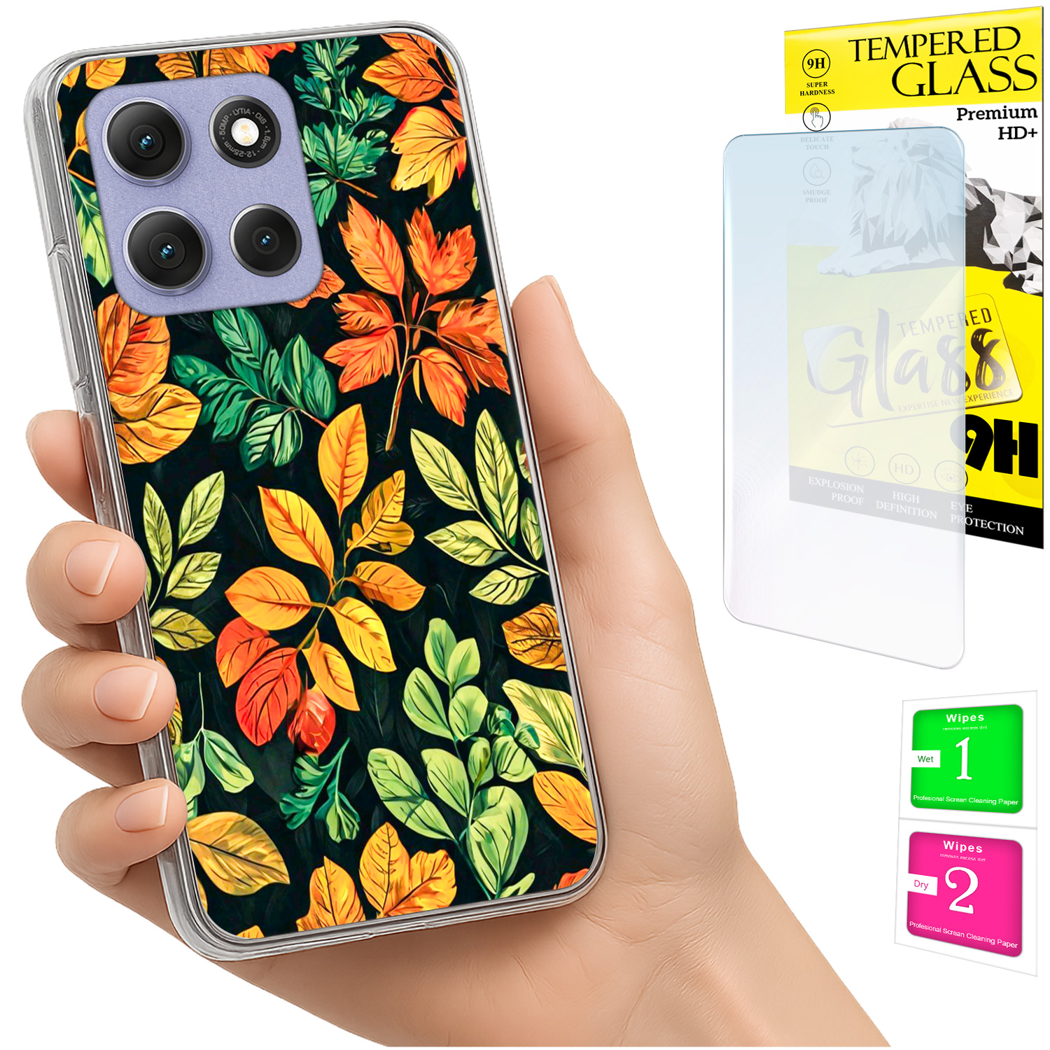 Schutzhülle Für Motorola Moto G86 Power Photo: Rückseite Mit Blättermotiv + 9h-glas