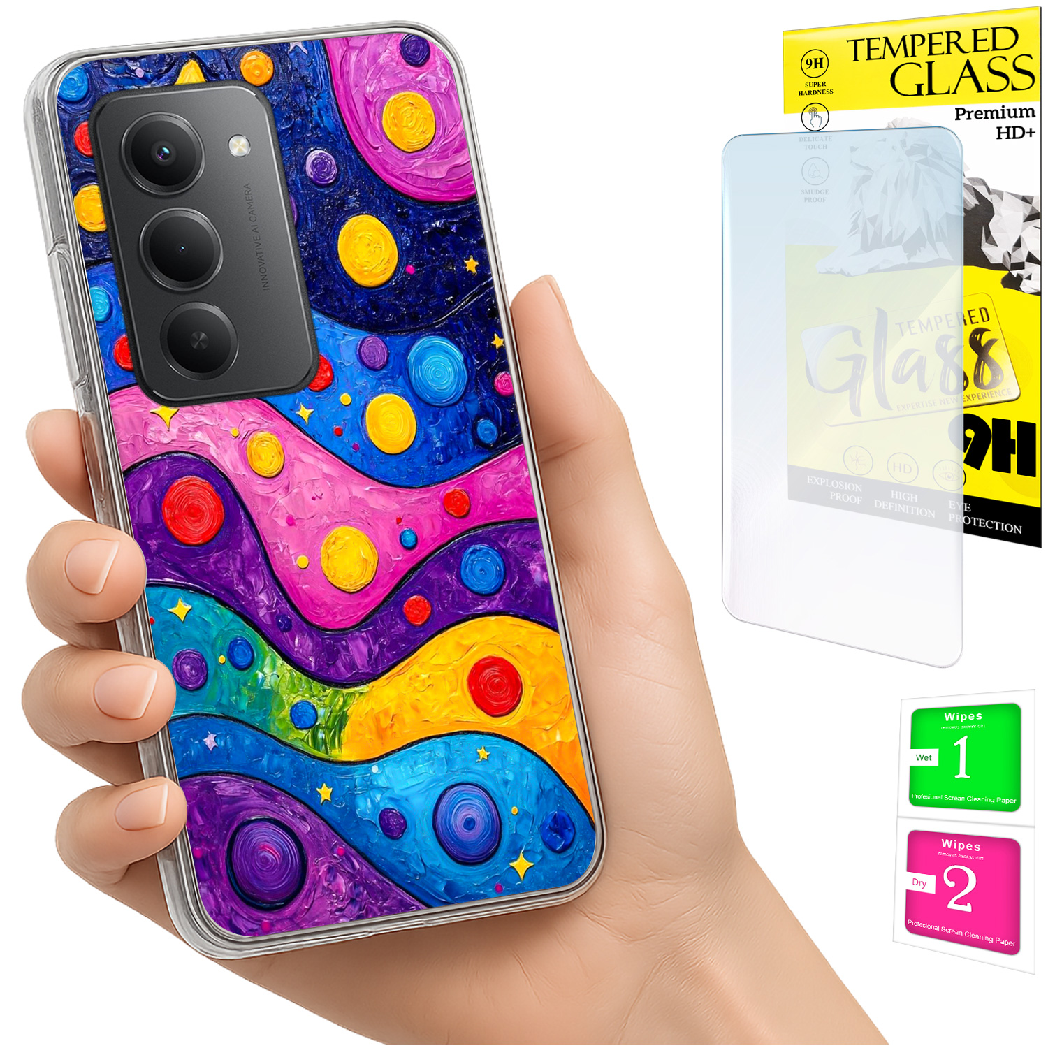 Schutzhülle Für Xiaomi Redmi 15 4g/5g (169 Mm), Rückseite Mit Wellenmuster Und Glas