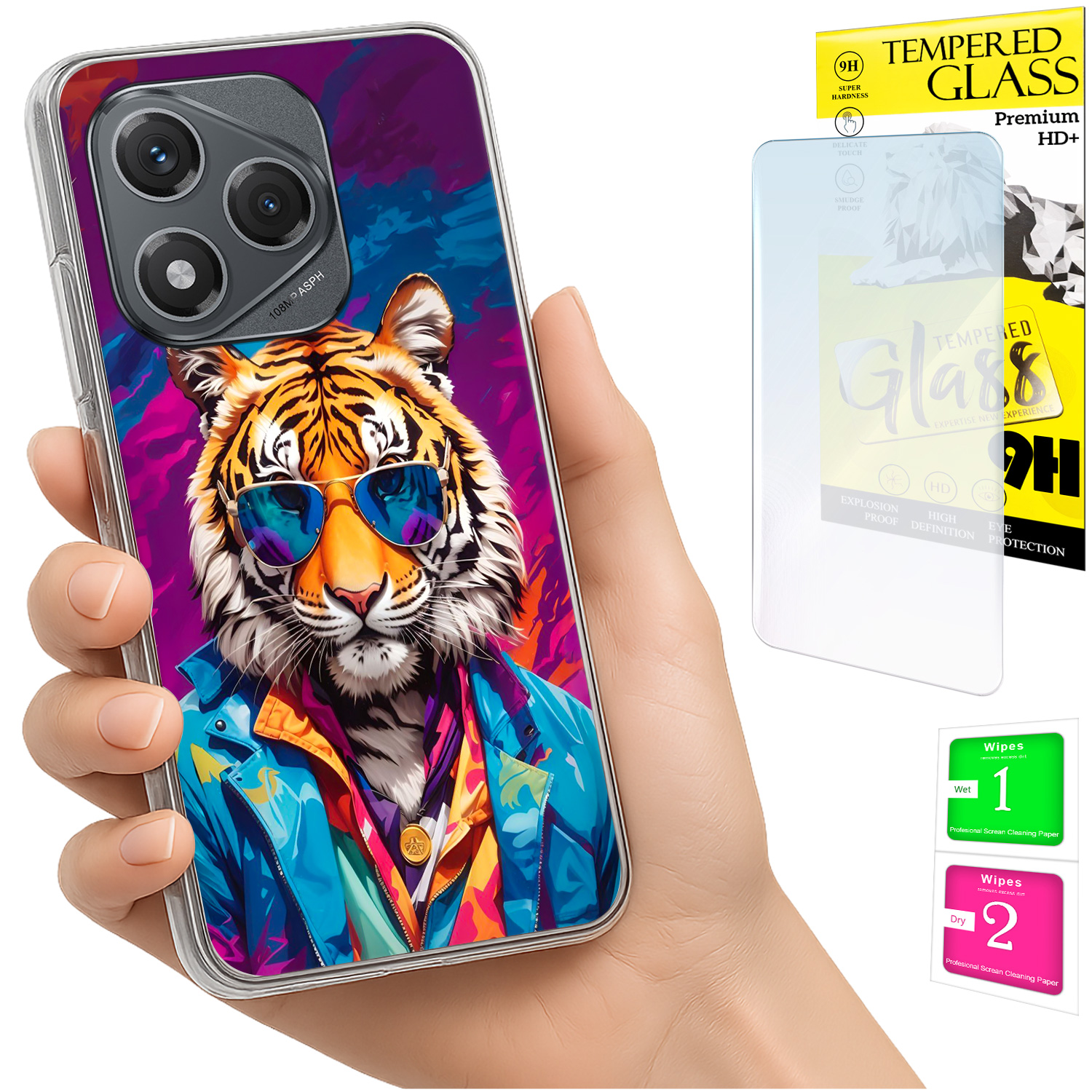 Schutzhülle Für Honor 400 Lite Mit Foto-rückseite, Tigergrafik Und 9h-glas