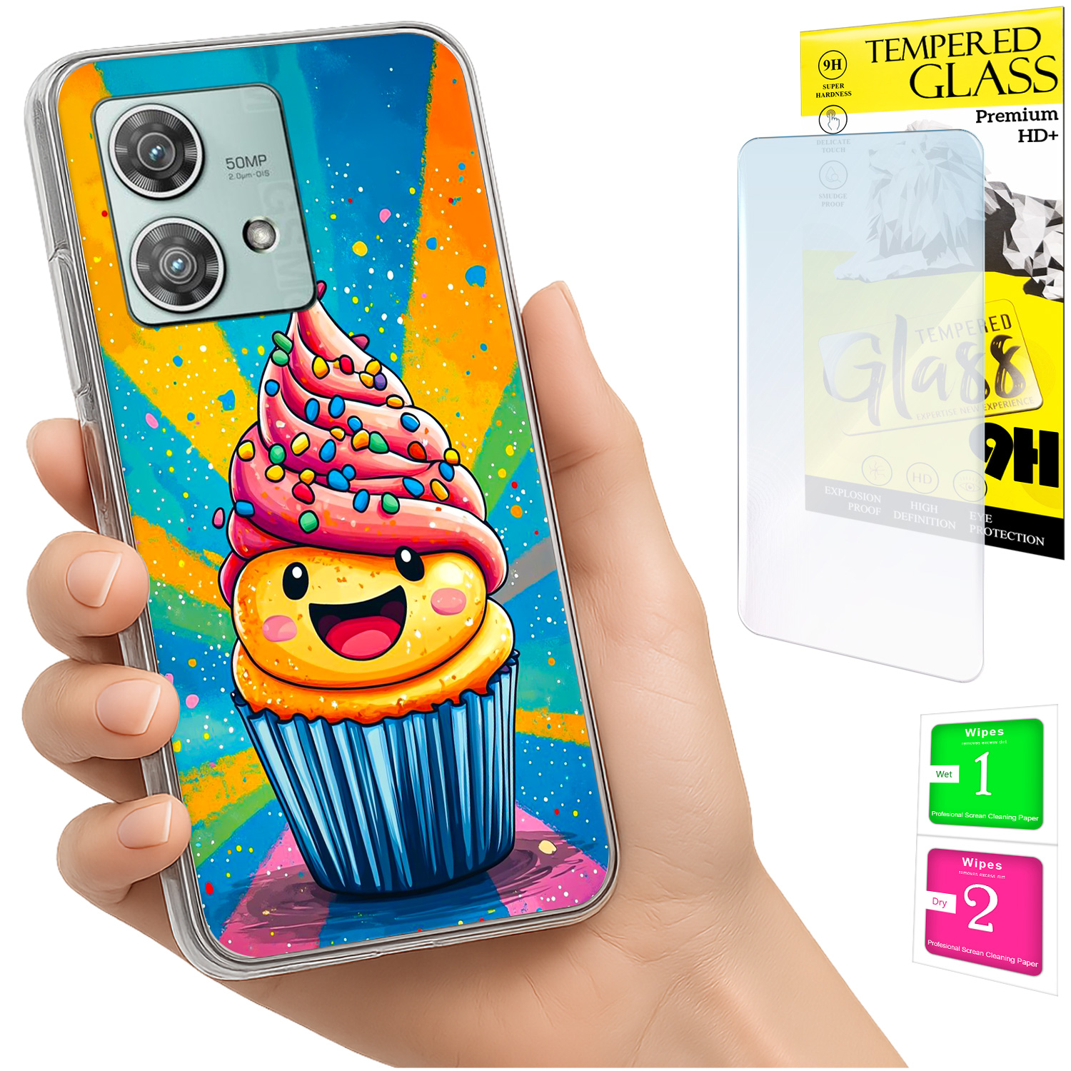Schutzhülle Für Motorola Edge 40 Neo: Fotohülle Mit Rückseite In Kuchenform + 9h-glas