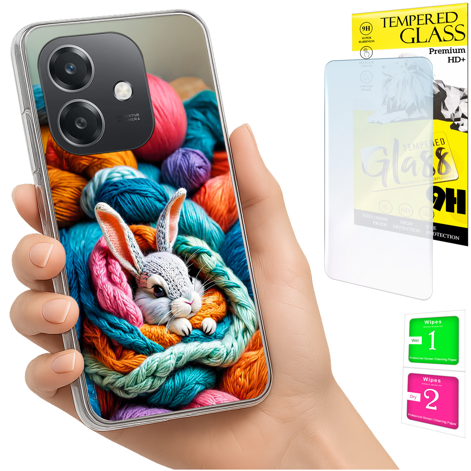 Schutzhülle Für Oppo A40 / A40m / A60 5g: Foto-rückseite Mit Hasenmotiv Und Glas