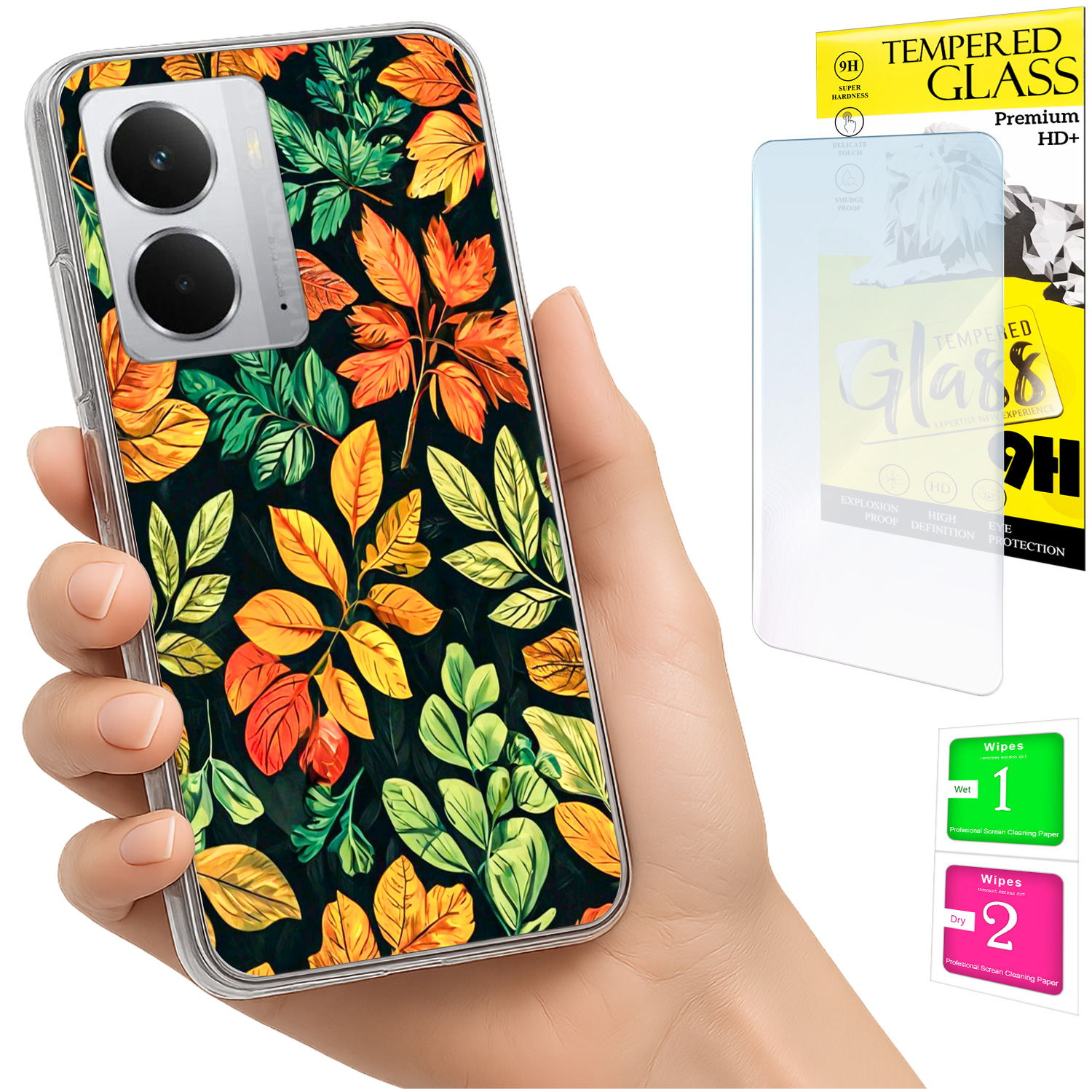 Schutzhülle Für Realme 14 5g / 14t 5g: Foto-rückseite Mit Blattmotiv Und 9h-glas