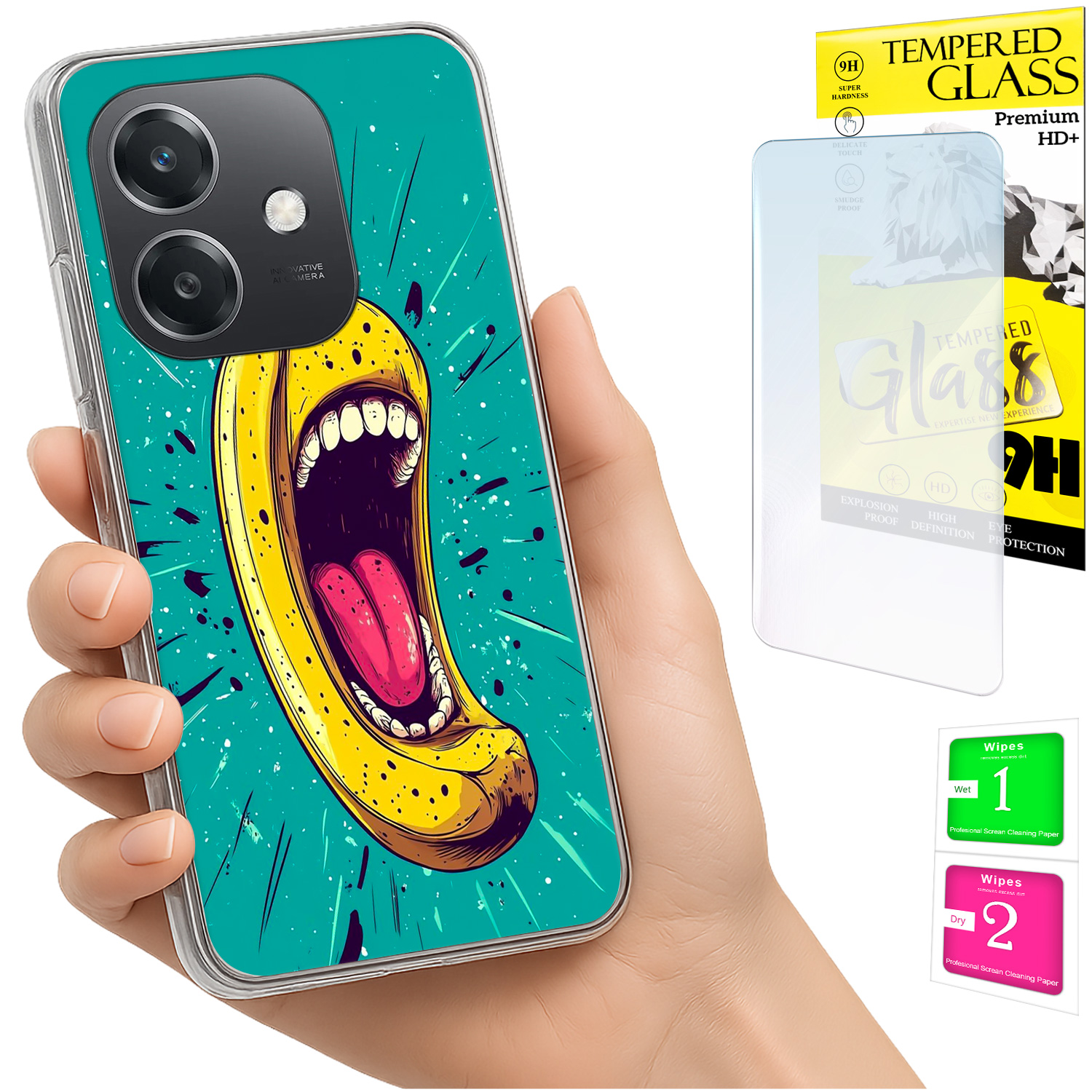 Schutzhülle Für Oppo A40 / A40m / A60 5g: Fotohülle, Rückseite, Bananen-design + Glas