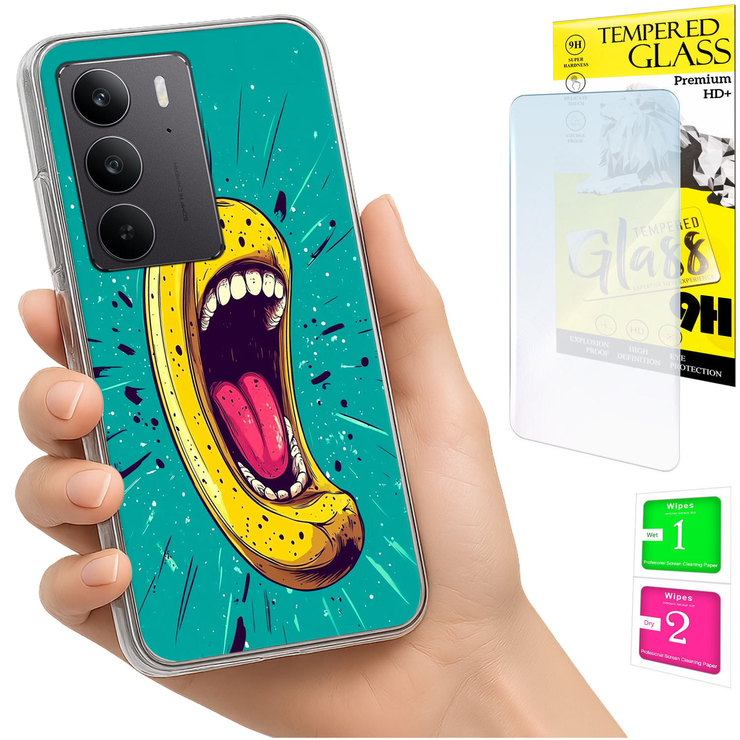 Schutzhülle Für Realme C75 / 14x 5g: Fotohülle Mit Bananen-design Und 9h-glas