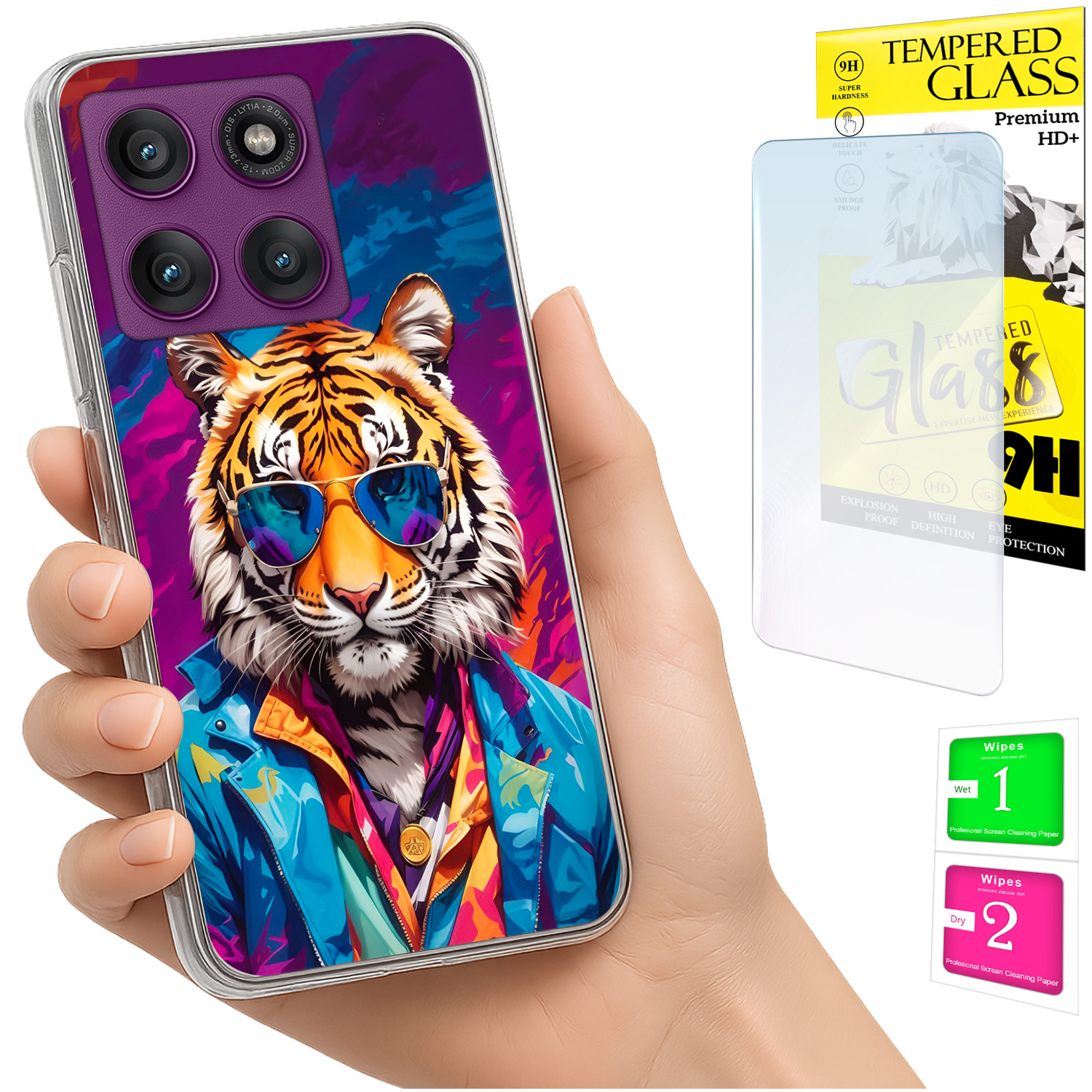 Schutzhülle Für Motorola Edge 60 Pro: Fotohülle Mit Tiger-rückseite Und 9h-glas