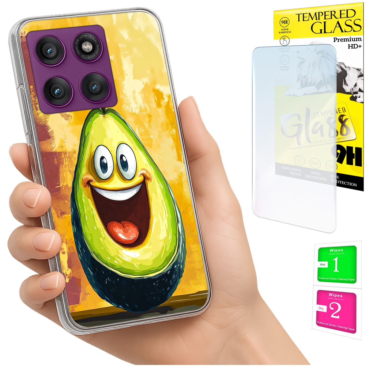 Schutzhülle Für Motorola Edge 60 Pro: Fotohülle, Avocado-rückseite + 9h-glas