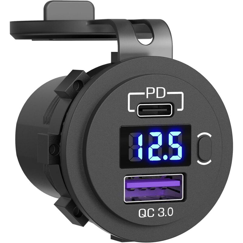 48-w-usb-c-pd- Und Qc3.0-kfz-ladegerät – 12/24 V Mit Led-voltmeter Und Schalter – Auto, Boot