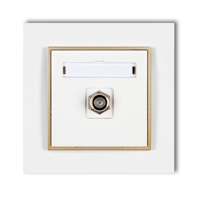 1x Antennenbuchse Mit Rahmen Karlik Mini Weiß/gold