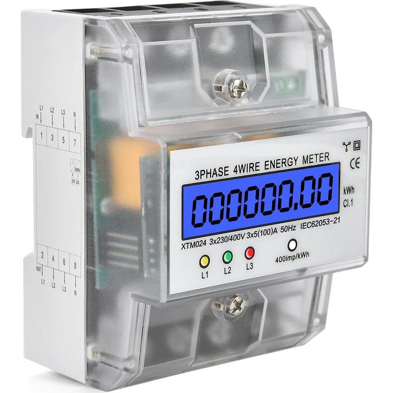 Dreiphasen-4-leiter-stromzähler, Kalibrierter Dreiphasenzähler 230/400 V 5–100 A, Digitaler Lcd-stromzähler, Din-schienen-dreistromzähler Für Zwischenstrommessung