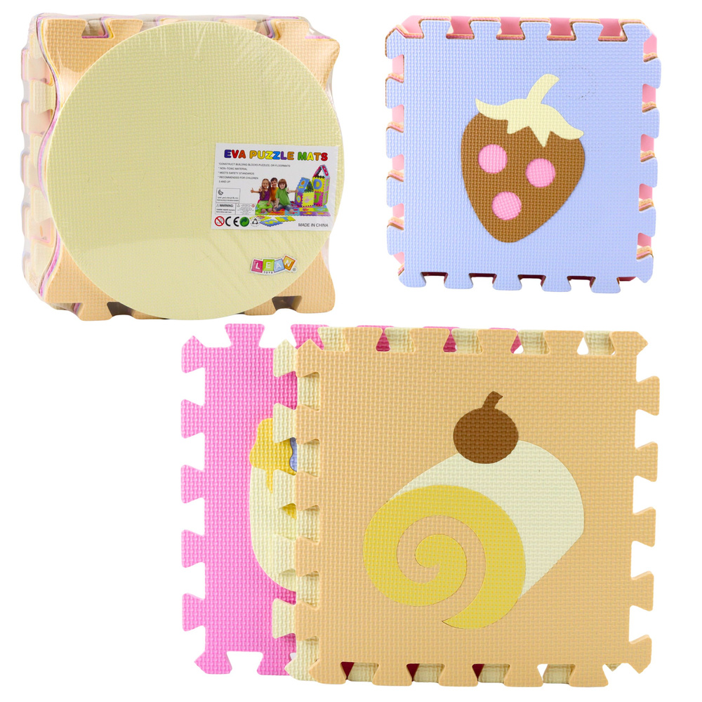 Weiche Puzzle-lernmatte Aus Eva-schaumstoff, Früchte, Süßigkeiten, Pastellfarben, 16-teilig.