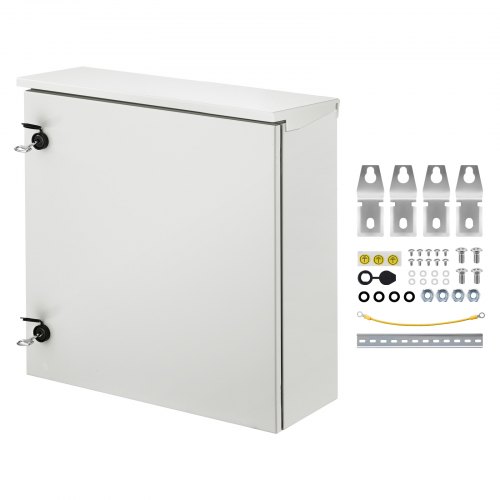 Schaltschrank Elektrogehäuse, 600x600x200 Mm, Nema 4 Außengehäuse, Ip66 Wasser- & Staubdicht, Kohlenstoffstahl, Klappanschlussdose Für Innen- & Außenbereich, Mit Regenschutzhaube