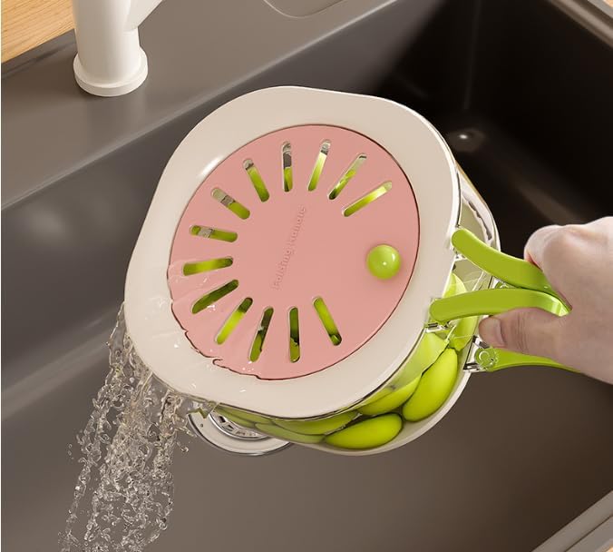2-in-1 Obstwaschschüssel, 2 Stück Beerenfrucht-waschschüssel Mit Abtropfschale & Deckel, Gemüsewaschschüssel Mit Klappbarer Griff, Obstwascher Zum Waschen Von Lebensmitteln, Gemüse, Obst (rosa)