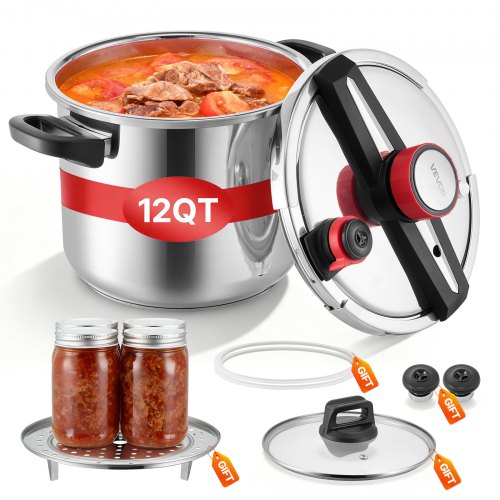 Schnellkochtopf 11 L, Dampfkochtopf Aus Edelstahl Mit Dampfeinsatz & Deckel Aus Gehärtetem Glas & 3 Druckstufen Für Fleisch Bohnen Reis Suppen Soßen, Schnellkochtopf Bis Zu 100 Kpa