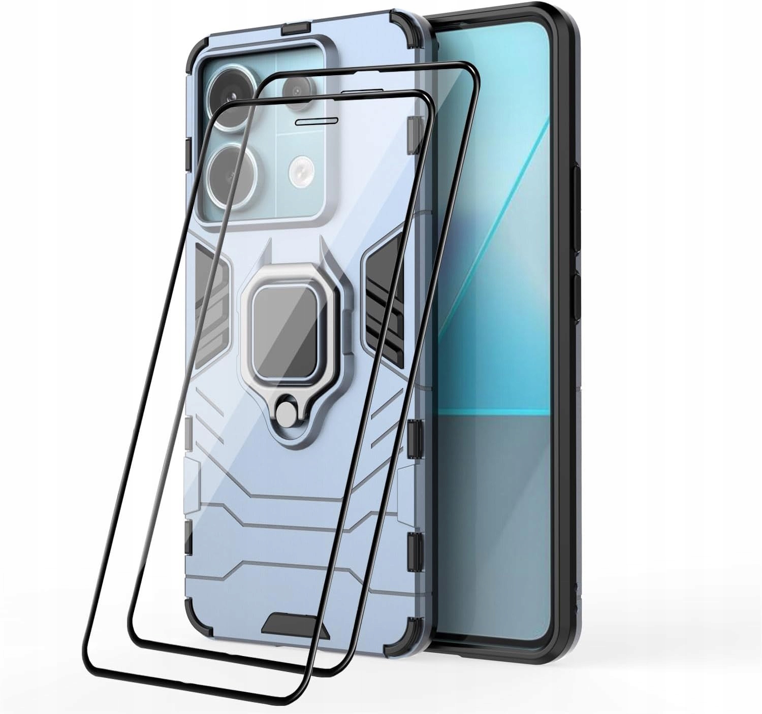 Redmi Note 13 Pro 5g Schutzhülle Mit Gepanzertem Haltering Und Glas (2x) Hellblau