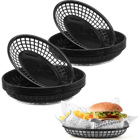 Servierkörbe, Snacktablett Fürs Kino, Wiederverwendbares Mexikanisches Partyzubehör Aus Kunststoff Für Burger, Pommes (schwarz, 16-teilig)