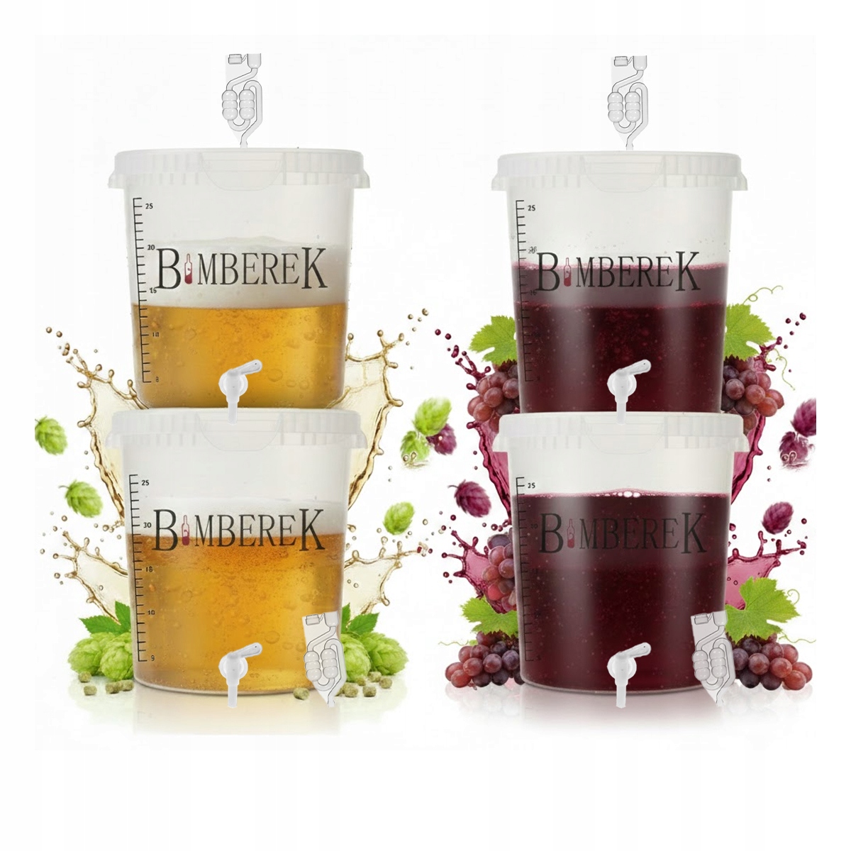 Set Aus 4 Gärbehältern (33 Liter), Schlauch + Wasserhahn, Farbloser Eimer Für Wein