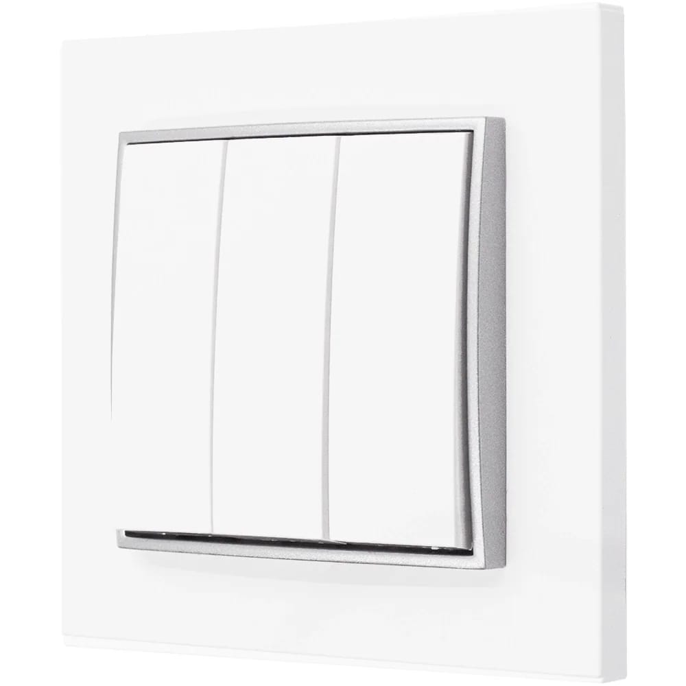 Dreifachschalter Mit Rahmen Karlik Mini, Weiß/silber